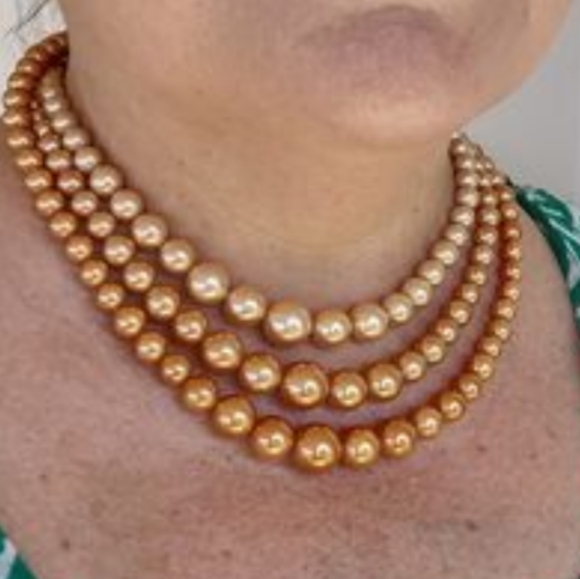 Triple Strand Vintage Faux Pearl 16" adjustable Length - Picture 3 of 7